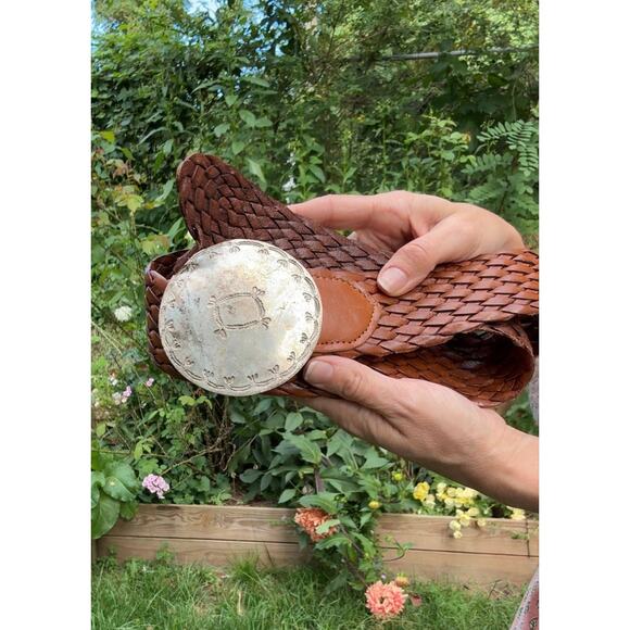 Vintage 90s Ralph Lauren Woven Leather Concho Belt / Western / boho - Picture 1 of 3